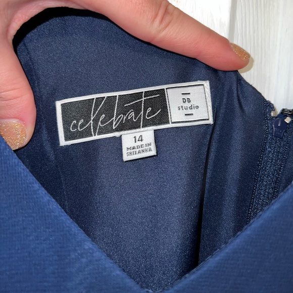 David's Bridal Cascading Off-the-Shoulder Cocktail/Wedding Dress in MARINE BLUE! - Picture 11 of 13